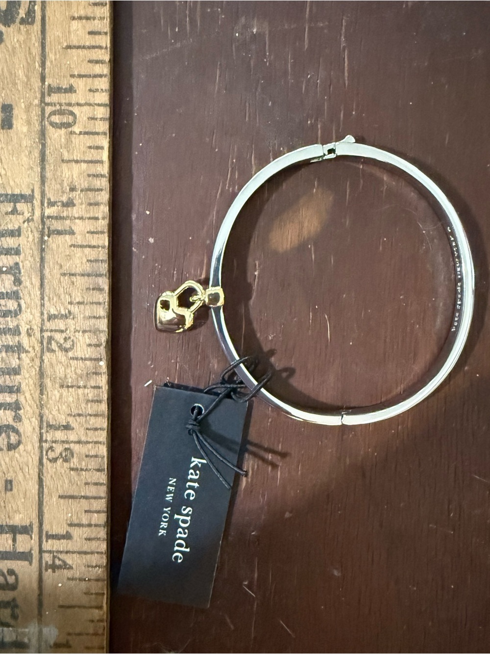 kate spade Two-Tone Heart Charm Bangle - Silver & Gold